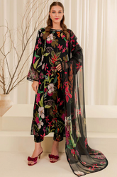 Baroque - Winter 3PC Black Khaddar Digital Printed Dress - SS0457
